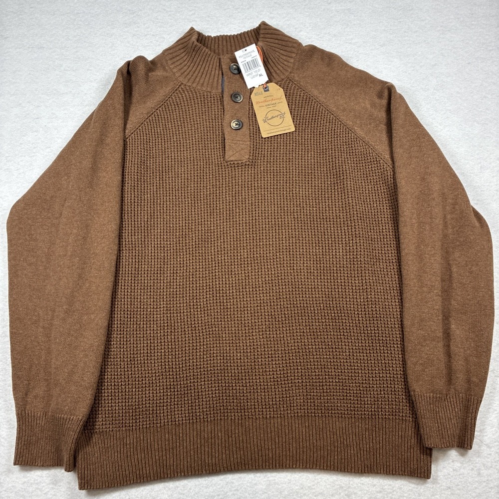 Weatherproof Vintage Men's Collared Knit Sweater XL Brown 100%‎ Cotton Preppy